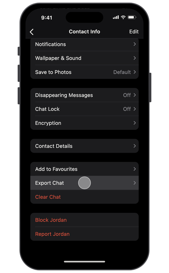 Scroll down and tap Export chat